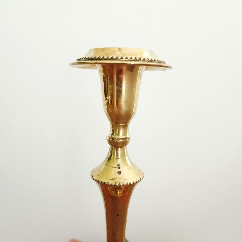 Vintage Brass Candlestick Holder with beaded‎ accen - Picture 3 of 10